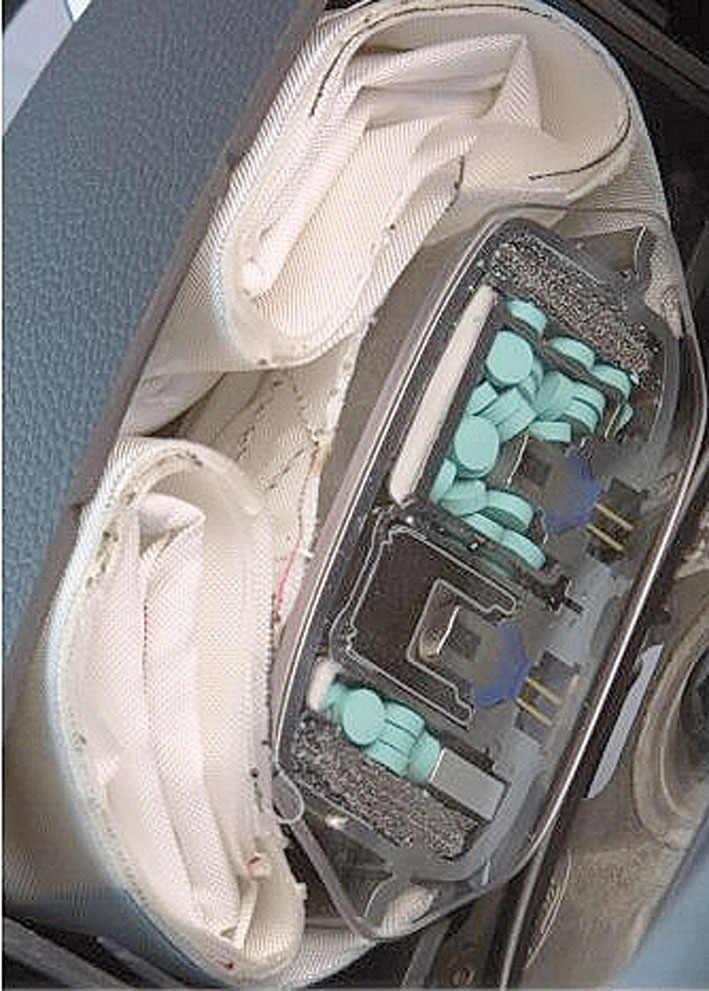 Vista interna de uma bolsa de airbag