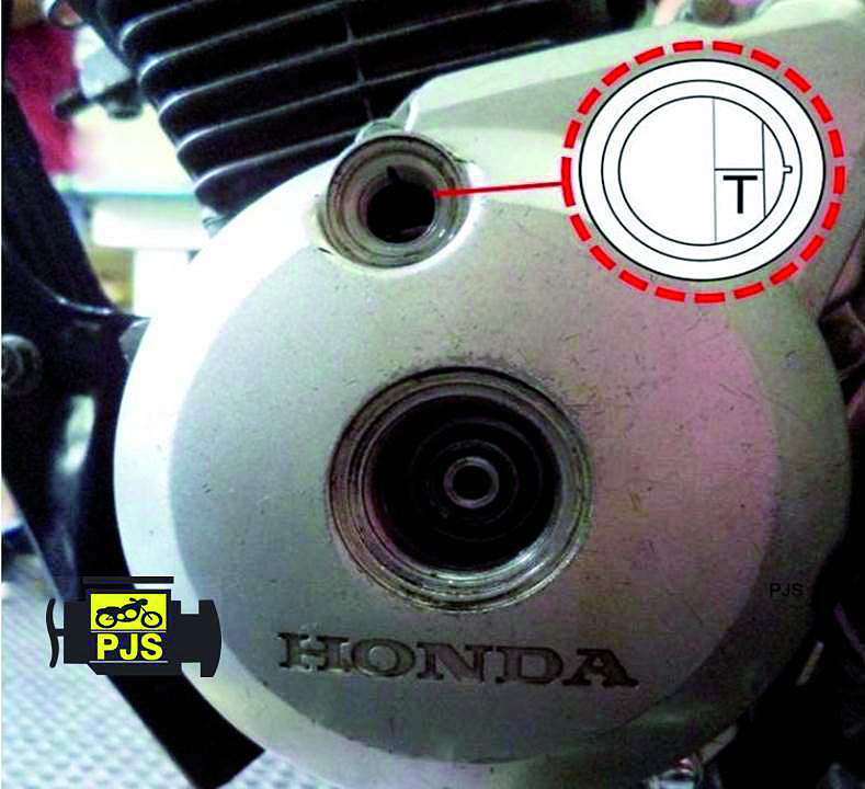 Fig. 5 – Tampa lateral esquerda do motor, visor de verificação de ponto “T” – motocicleta Titan 150