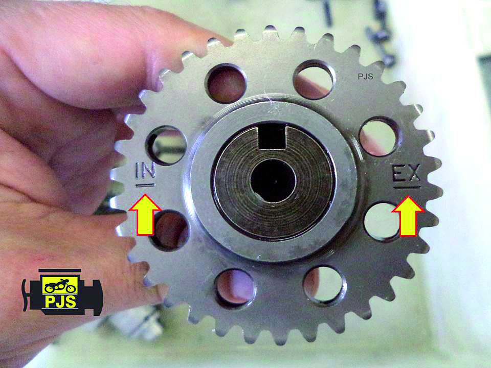 Fig. 7 - engrenagem de comando de válvulas, linha de referência, motocicletas: XRTornado/CBX Twister 250
