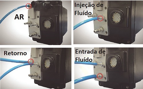 Imagem 5 – Efetuando as conexões (Auxílio de gerador de ar comprimido / Recipiente com fluido a ser usado no teste – Não necessita ser ARLA real)